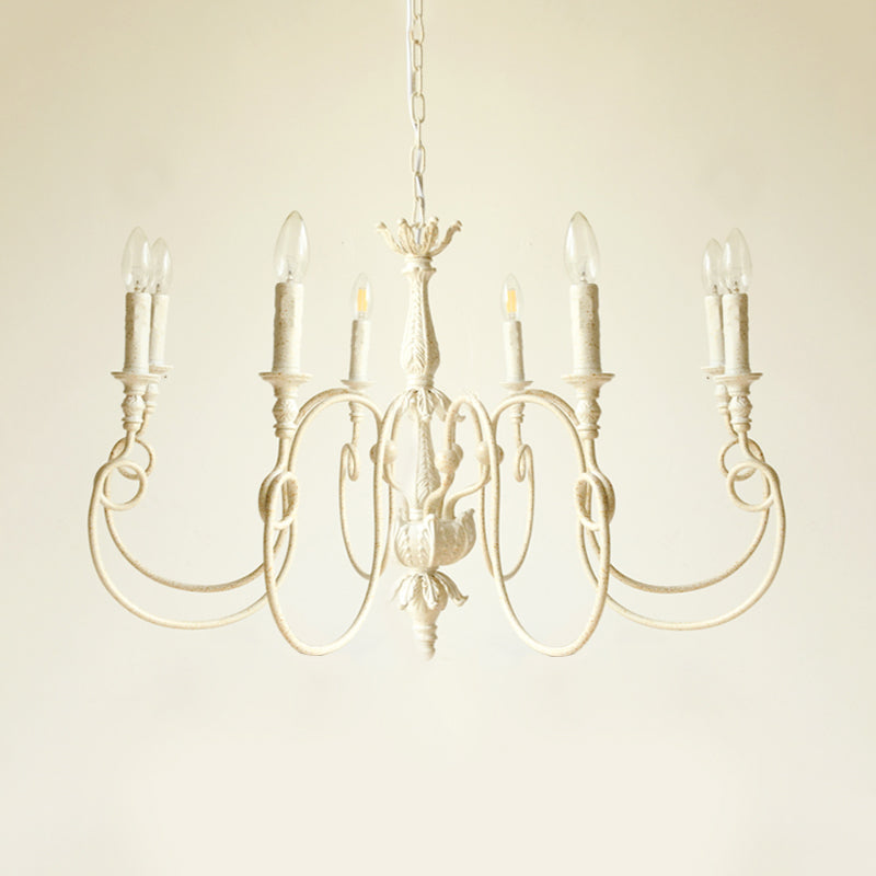 Traditional Metal Curve Arm Chandelier - White Hanging Light With 6/8 Lights For Living Room