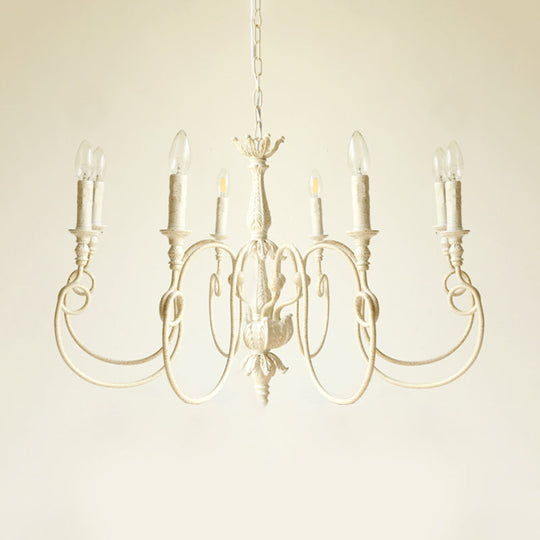 Traditional Metal Curve Arm Chandelier - White Hanging Light With 6/8 Lights For Living Room