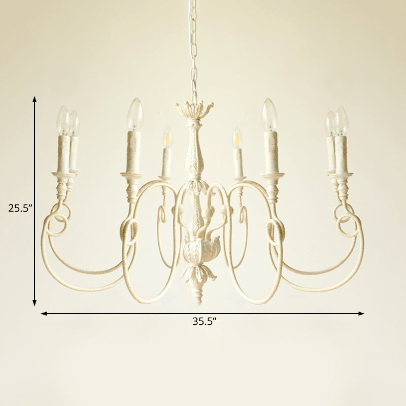 Traditional Metal Curve Arm Chandelier - White Hanging Light With 6/8 Lights For Living Room