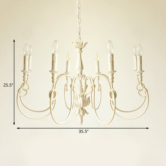 Traditional Metal Curve Arm Chandelier - White Hanging Light With 6/8 Lights For Living Room