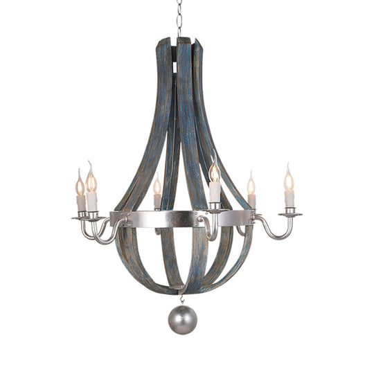 Traditional Blue/White Wood Empire Chandelier - 6-Light Hanging Lamp Fixture