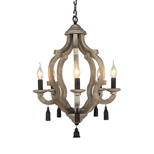 Traditional Wood Ceiling Light: 5-Light Dark/Wood/White Lantern Chandelier For Bedroom