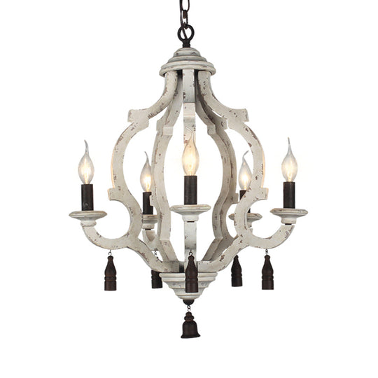 Traditional Wood Ceiling Light: 5-Light Dark/Wood/White Lantern Chandelier For Bedroom