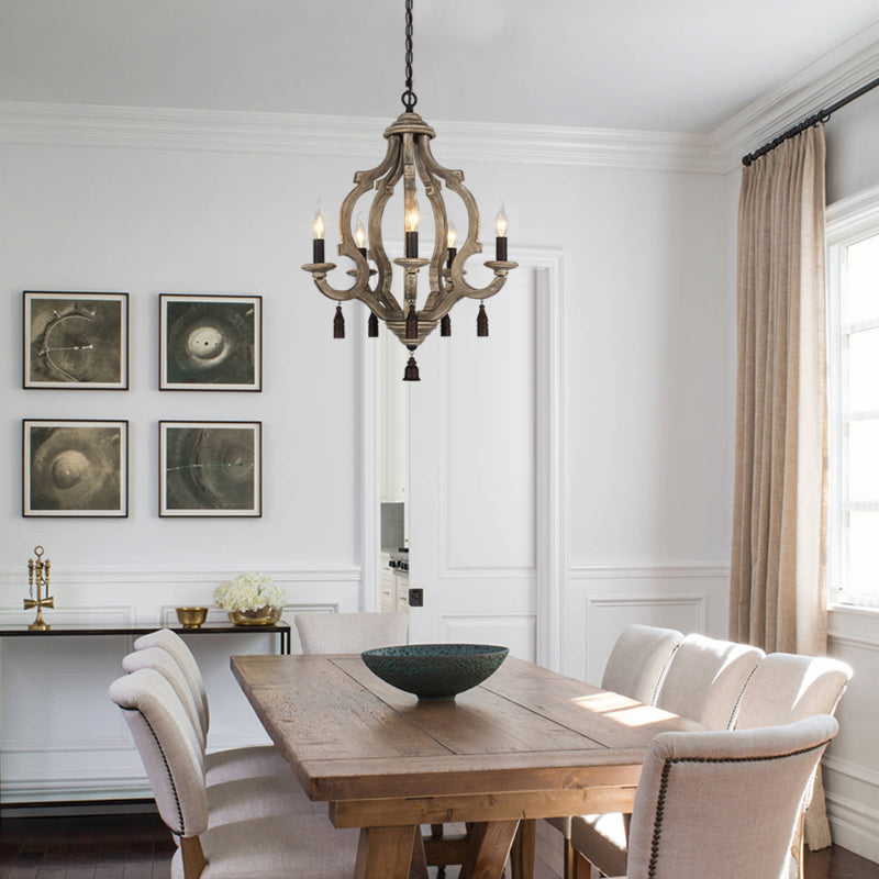 Traditional Wood Ceiling Light: 5-Light Dark/Wood/White Lantern Chandelier For Bedroom