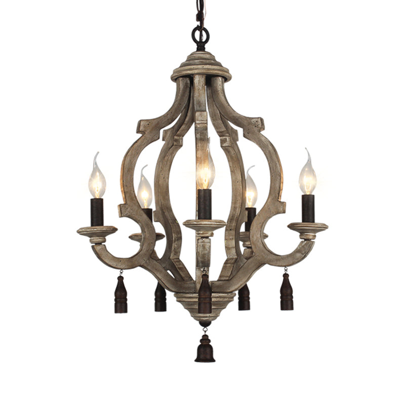 Traditional Wood Ceiling Light: 5-Light Dark/Wood/White Lantern Chandelier For Bedroom