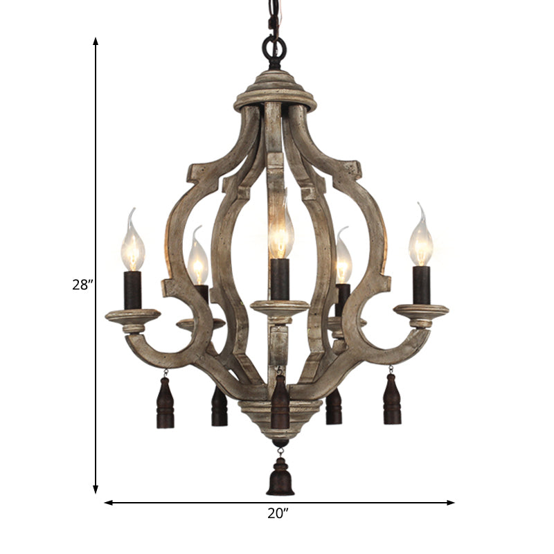 Traditional Wood Ceiling Light: 5-Light Dark/Wood/White Lantern Chandelier For Bedroom