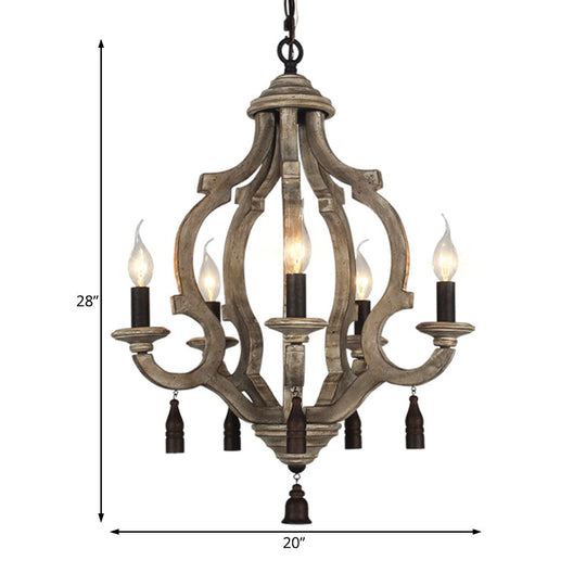 Traditional Wood Ceiling Light: 5-Light Dark/Wood/White Lantern Chandelier For Bedroom