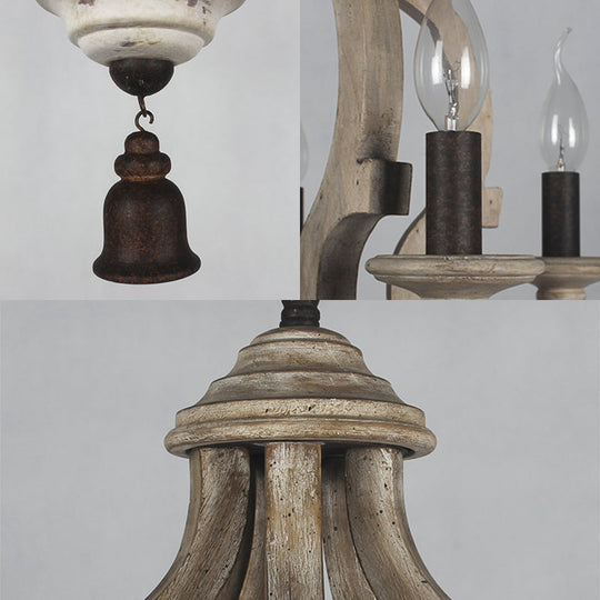 Traditional Wood Ceiling Light: 5-Light Dark/Wood/White Lantern Chandelier For Bedroom