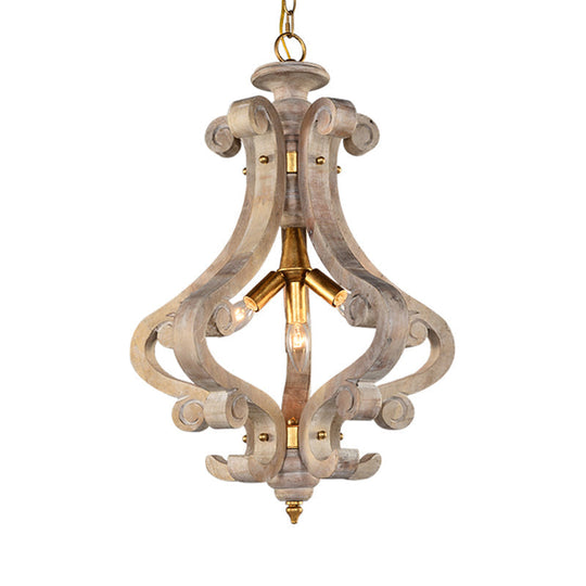 Traditional Beige/White Wood Lantern Chandelier - Bedroom Ceiling Light