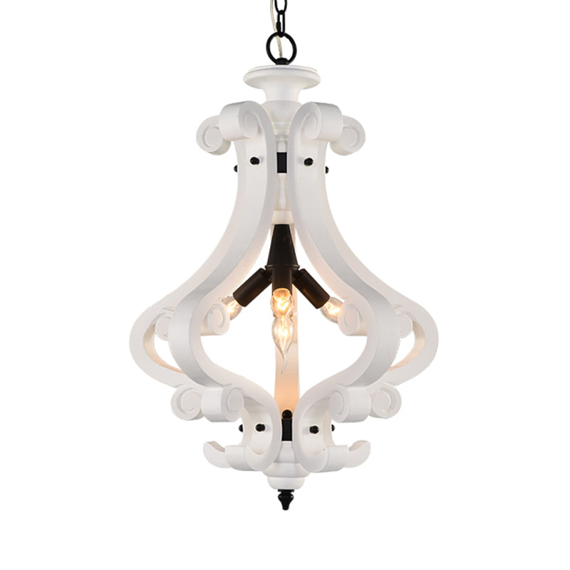 Traditional Beige/White Wood Lantern Chandelier - Bedroom Ceiling Light