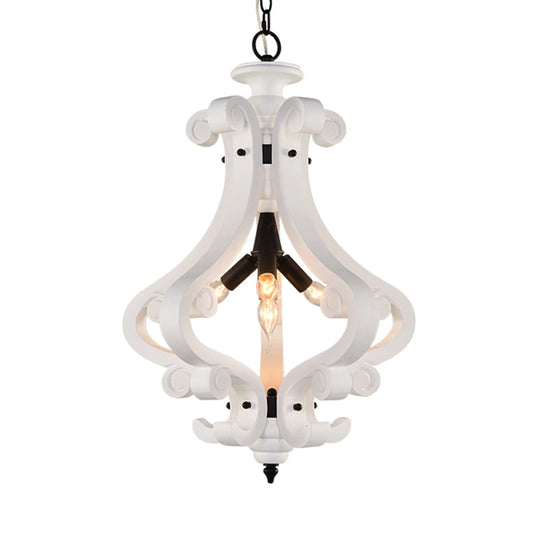 Traditional Beige/White Wood Lantern Chandelier - Bedroom Ceiling Light