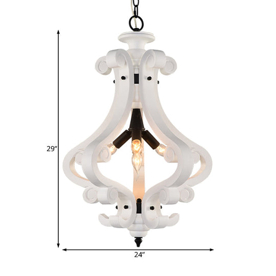 Traditional Beige/White Wood Lantern Chandelier - Bedroom Ceiling Light