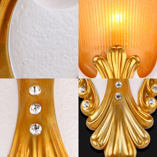 Vintage White/Yellow Glass Wall Light With Ribbed Design - Bedside Sconce Bell Shape 9.5/13 Wide