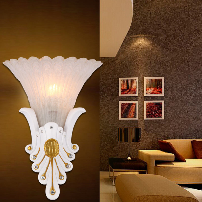 Traditional White/Yellow Glass Bedside Wall Light Sconce With Diamond Accent