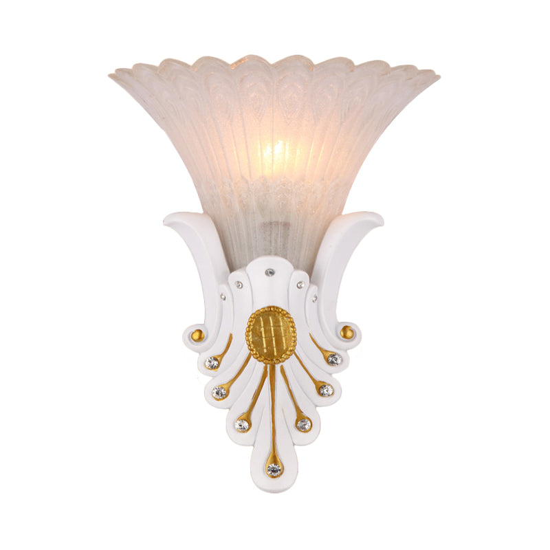 Traditional White/Yellow Glass Bedside Wall Light Sconce With Diamond Accent