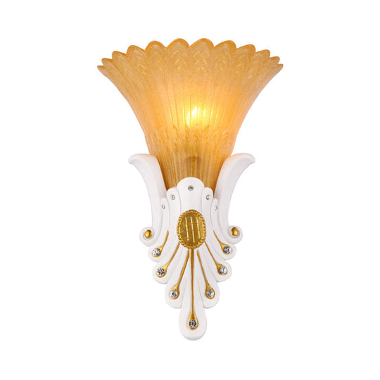 Traditional White/Yellow Glass Bedside Wall Light Sconce With Diamond Accent