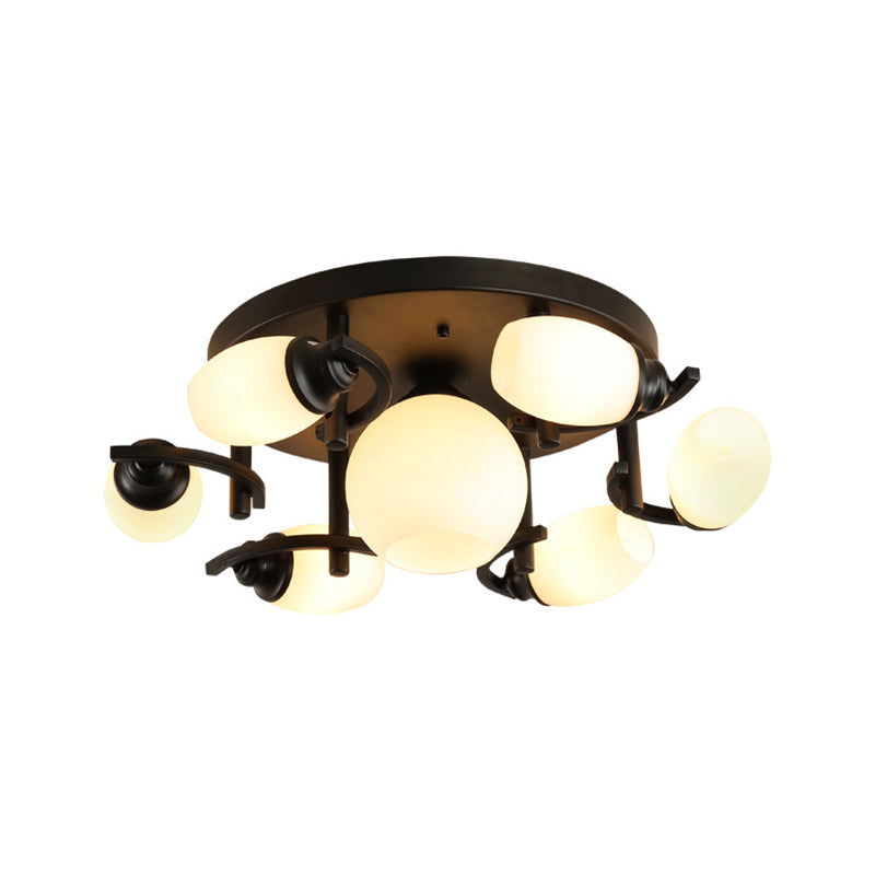 Traditional Oval Glass Ceiling Light Fixture with 3/5/7 White Lights - Black Finish for Living Room