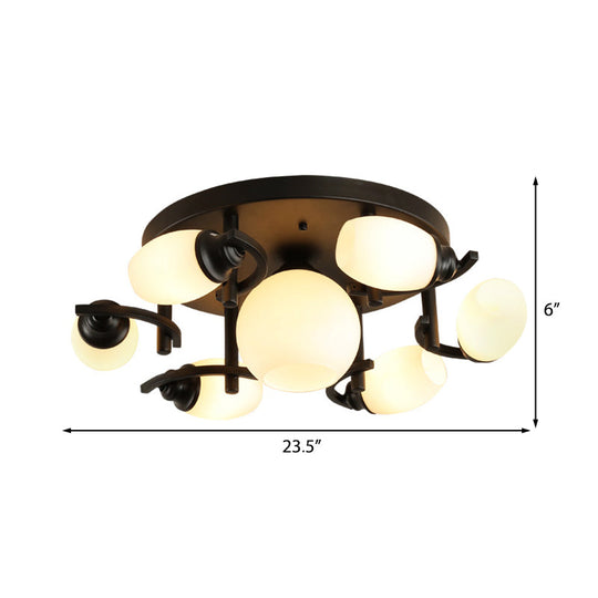 Traditional Oval Glass Ceiling Light Fixture with 3/5/7 White Lights - Black Finish for Living Room