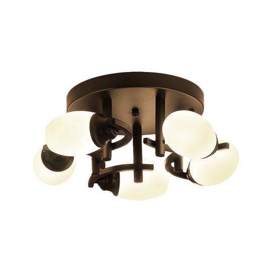 Traditional Oval Glass Ceiling Light Fixture with 3/5/7 White Lights - Black Finish for Living Room