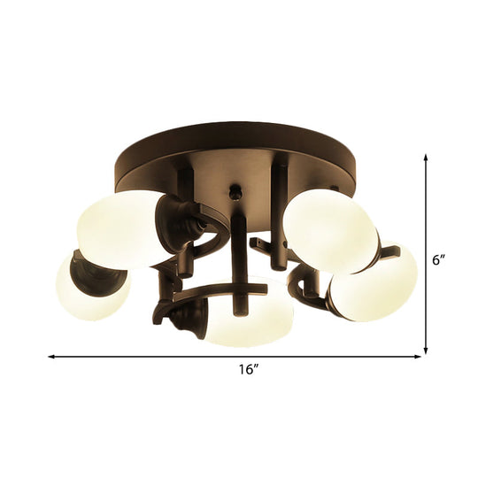 Traditional Oval Glass Ceiling Light Fixture with 3/5/7 White Lights - Black Finish for Living Room