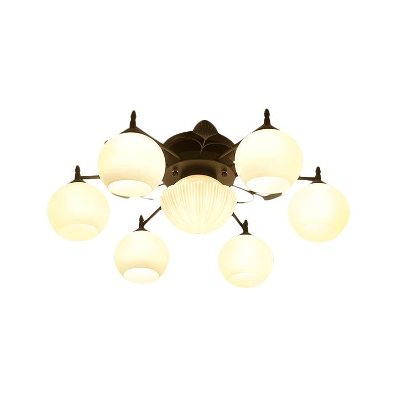 Traditional White Glass Semi Mount Ceiling Light - Bubble Shade Living Room Lighting (5/7 Lights