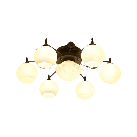 Traditional White Glass Semi Mount Ceiling Light - Bubble Shade Living Room Lighting (5/7 Lights