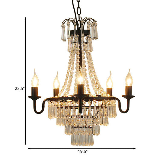 Crystal Empire Chandelier 5-Light Country Black Pendant Lighting With Exposed Bulbs For Living Room