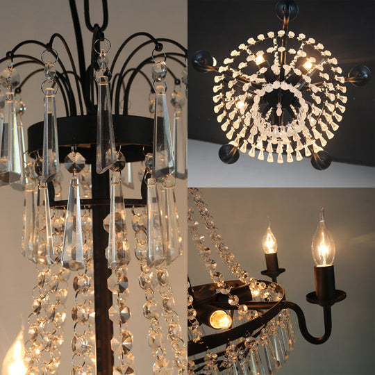 Crystal Empire Chandelier 5-Light Country Black Pendant Lighting With Exposed Bulbs For Living Room