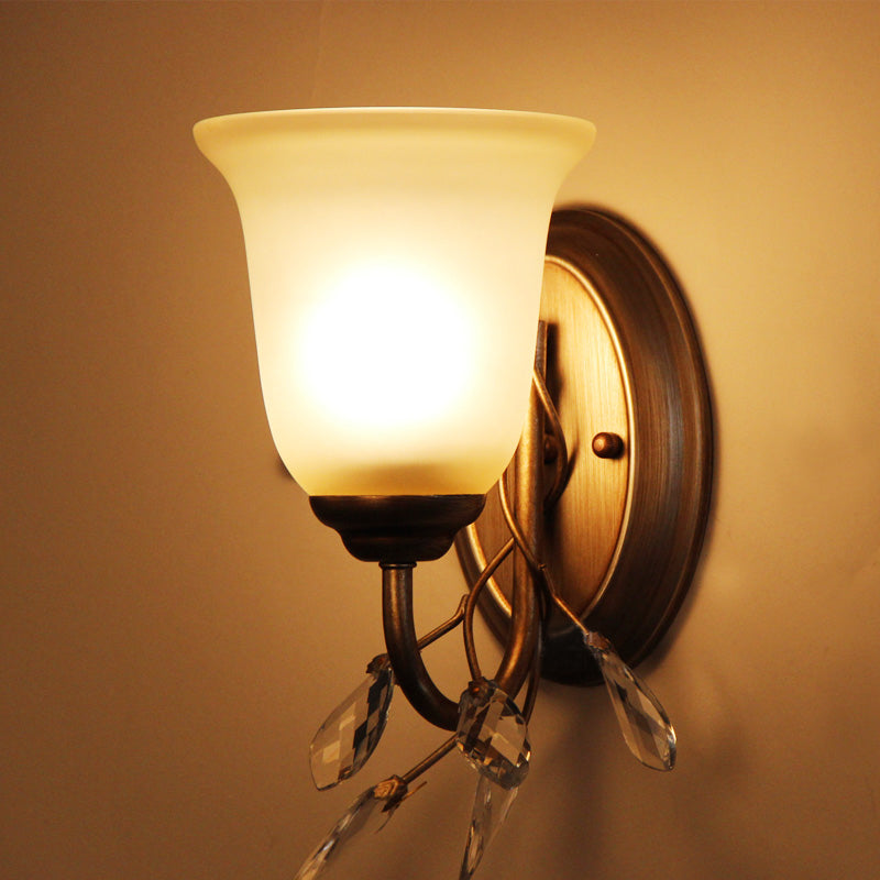 Frosted Glass Bell Shape Sconce Light - Traditional Wall Mounted With Coffee Backplate 1/2/3-Light