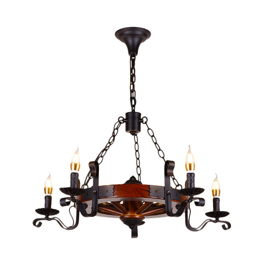 Rustic Wood Candle Chandelier - Red Brown 3/5/6 Lights Dining Room Hanging Light