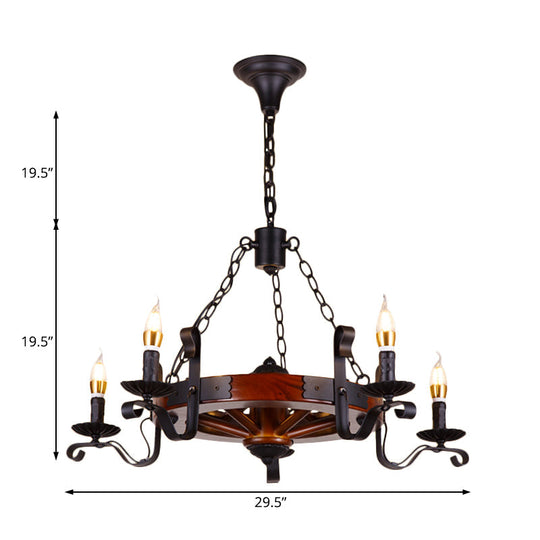 Rustic Wood Candle Chandelier - Red Brown 3/5/6 Lights Dining Room Hanging Light