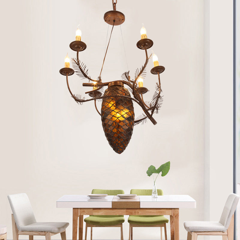 Rustic Metal Coffee Pendant Lamp: Pinecone Chandelier Light For Dining Room 9 Lights