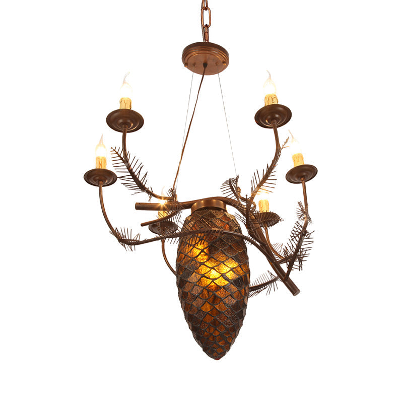 Rustic Metal Coffee Pendant Lamp: Pinecone Chandelier Light For Dining Room 9 Lights