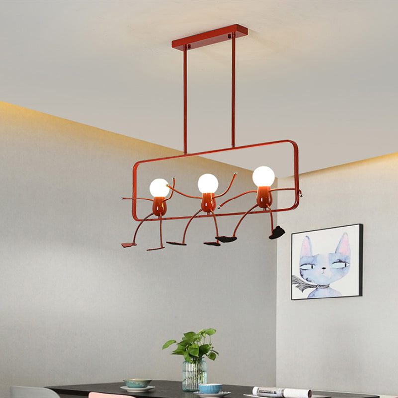 Playful Red Stick-Man Kids Room Chandelier Cartoon Metal Hanging Light Fixture