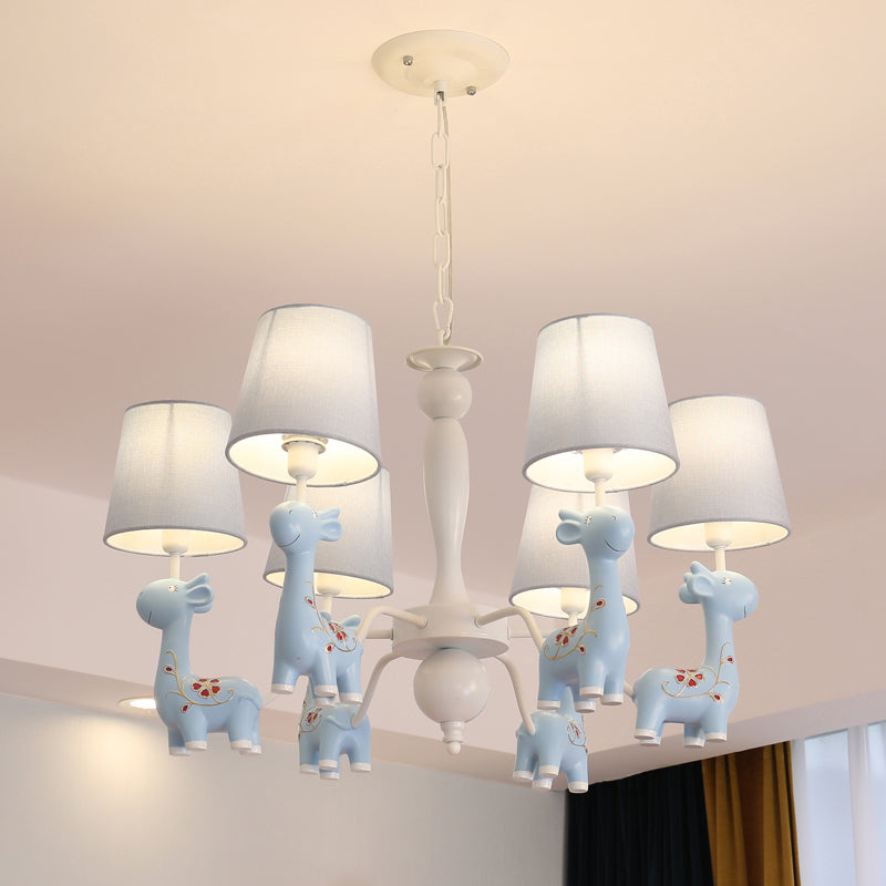 Sika Deer Cartoon Resin Chandelier With Fabric Shade - Hanging Ceiling Light