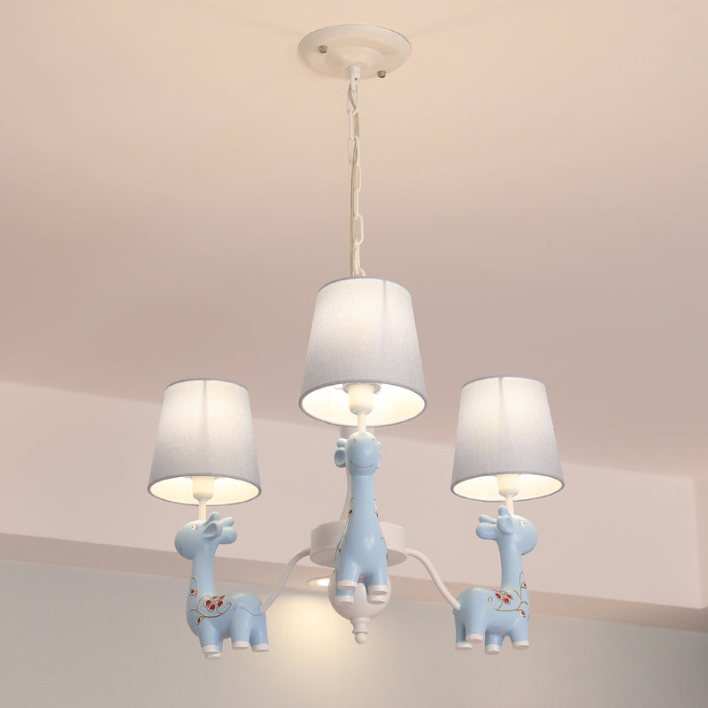 Sika Deer Cartoon Resin Chandelier With Fabric Shade - Hanging Ceiling Light