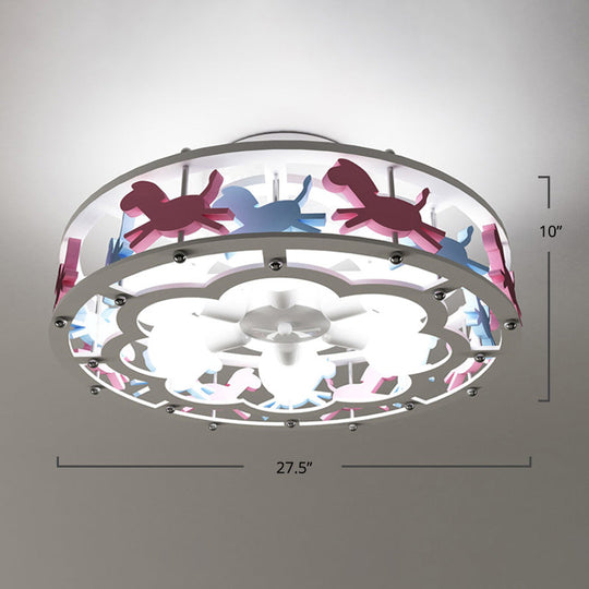 Cartoon Metal Drum Shaped 6-Light Kids Room Ceiling Lamp in White