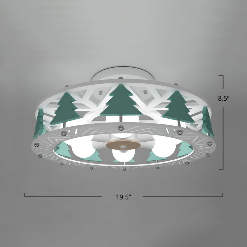 Cartoon Metal Drum Shaped 6-Light Kids Room Ceiling Lamp in White