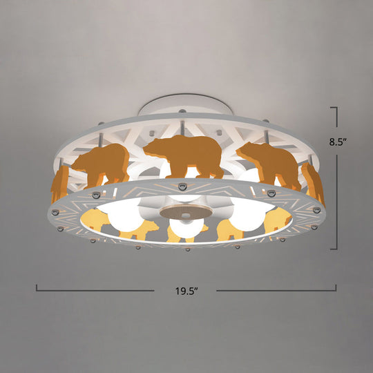 Cartoon Metal Drum Shaped 6-Light Kids Room Ceiling Lamp in White