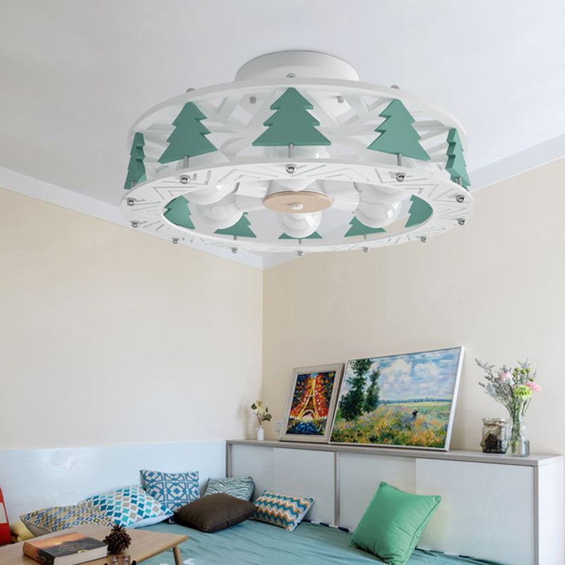 Cartoon Metal Drum Shaped 6-Light Kids Room Ceiling Lamp in White