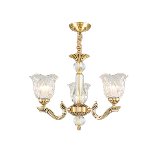 Antique Gold Scalloped Crystal Glass Chandelier With 3 Lights