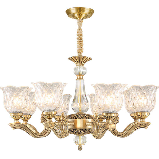 Antique Gold Scalloped Crystal Glass Chandelier With 3 Lights