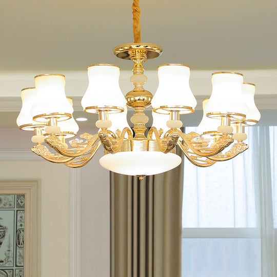 Transitional White Glass Pendant Lighting With Elegant Gold Finish