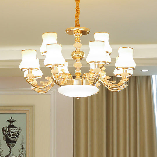 Transitional White Glass Pendant Lighting With Elegant Gold Finish