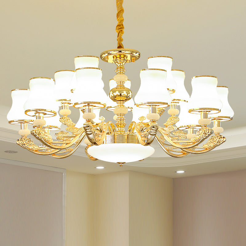 Transitional White Glass Pendant Lighting With Elegant Gold Finish