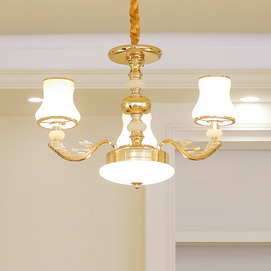 Transitional White Glass Pendant Lighting With Elegant Gold Finish