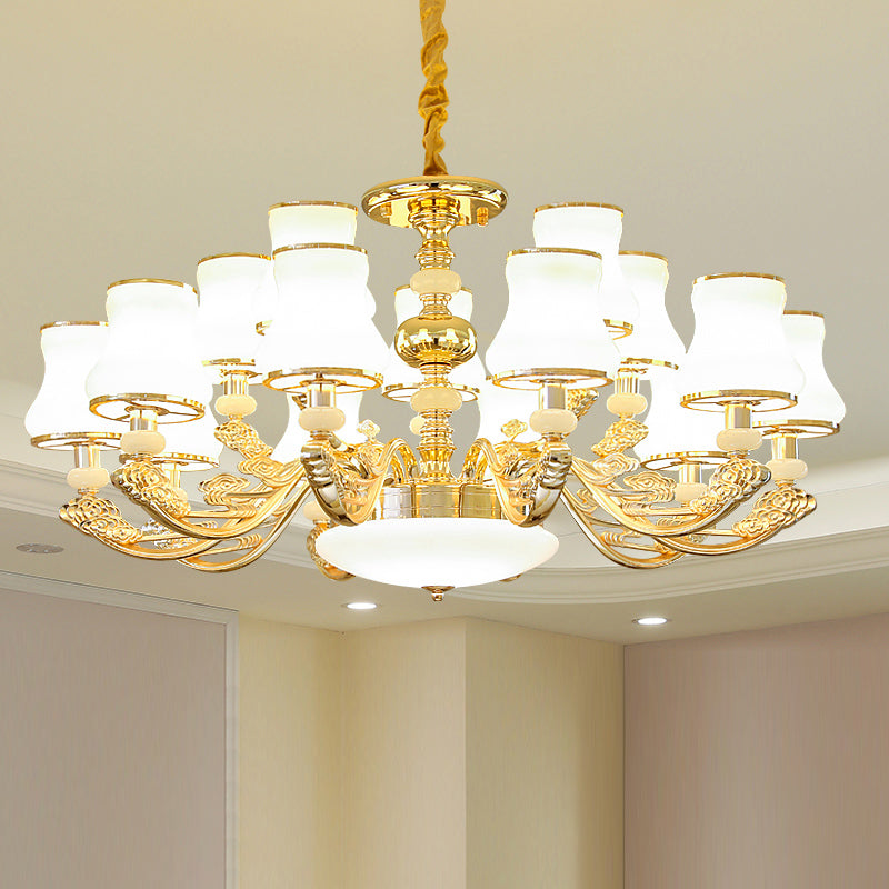 Transitional White Glass Pendant Lighting With Elegant Gold Finish