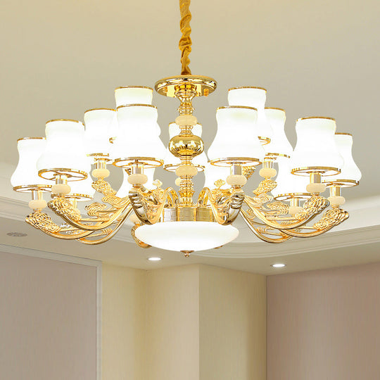 Transitional White Glass Pendant Lighting With Elegant Gold Finish