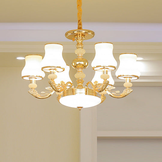 Transitional White Glass Pendant Lighting With Elegant Gold Finish