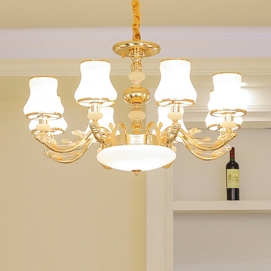 Transitional White Glass Pendant Lighting With Elegant Gold Finish